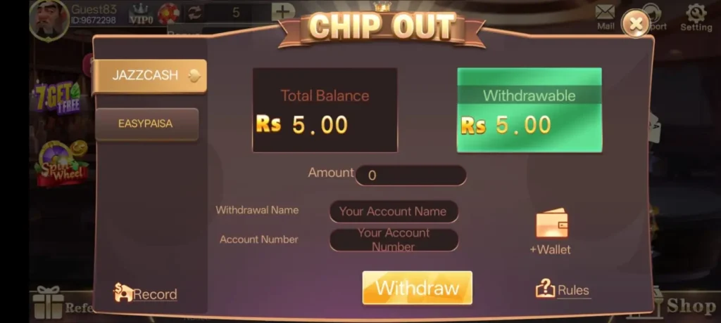 Deposit and Withdraw Method